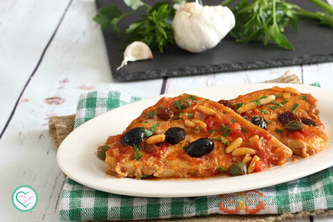 Swordfish with Olives, Pine Nuts, and Raisins Sicilian Style