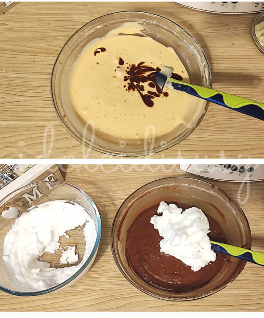 Stiffly whipped egg whites and sifted flour