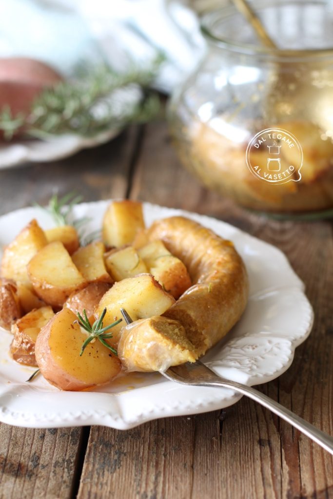 Vegan Sausage and Potatoes in Jar Cooking