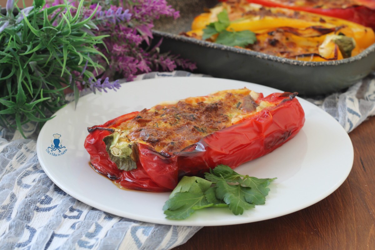 Vegetarian Stuffed Peppers with Bread and Caciocavallo, Oven-Baked or Air Fried