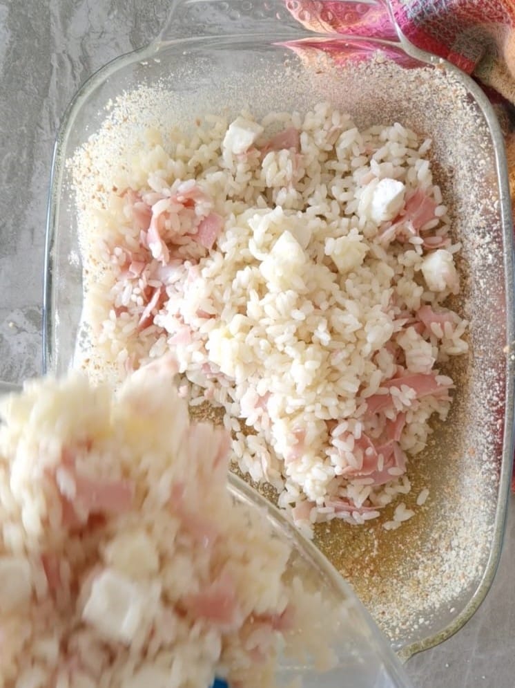 Baked Rice with Ham and Cheese