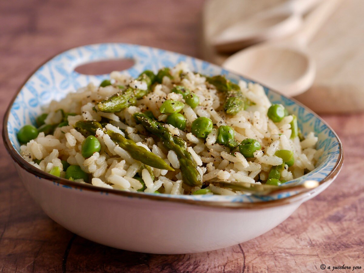 Whole Grain Risotto with Asparagus and Peas [deamidated rice]