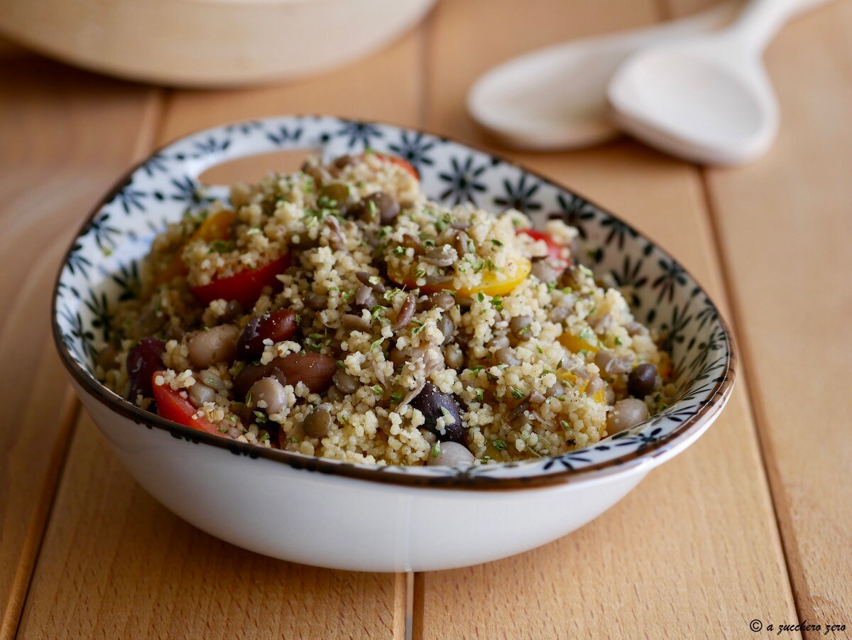 Whole Wheat Couscous with Legumes and Cherry Tomatoes
