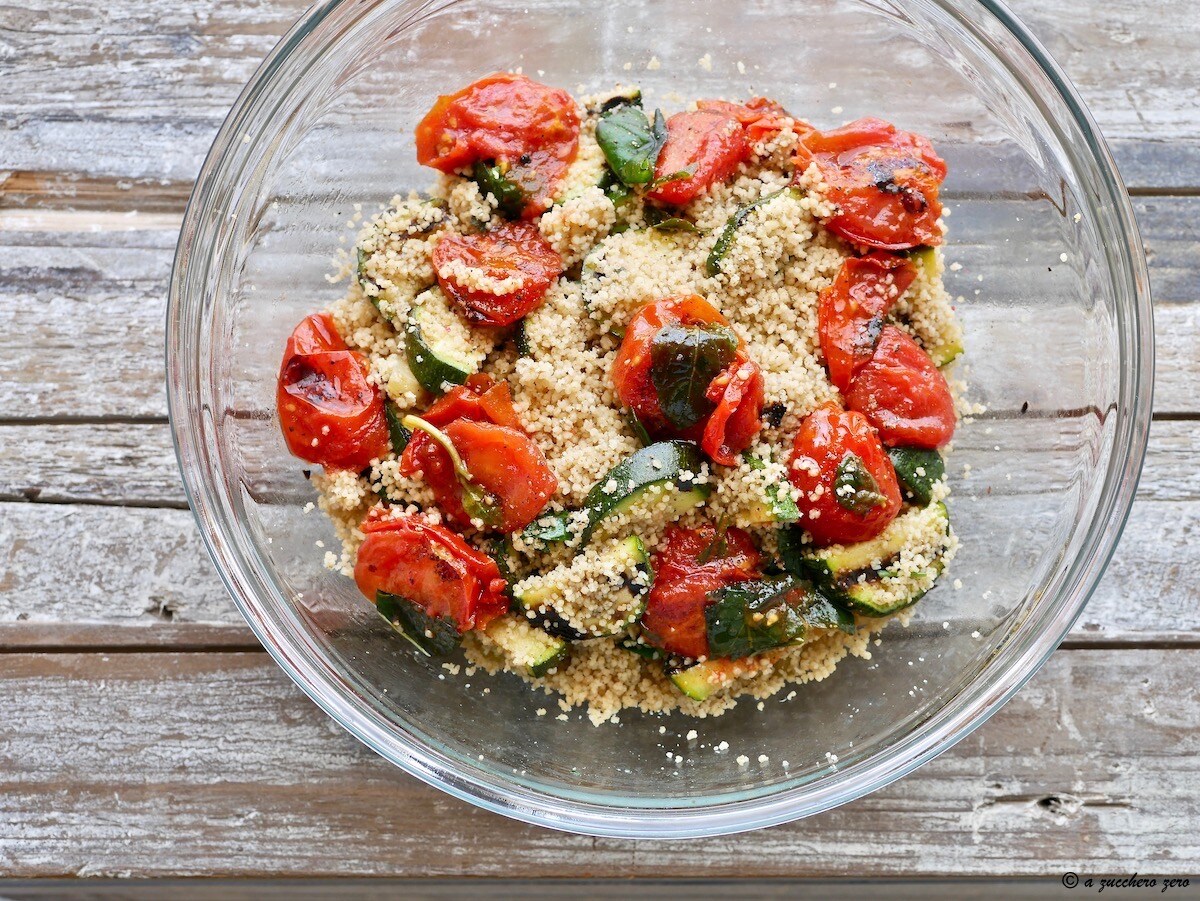 Whole Wheat Couscous with Grilled Vegetables and Cherry Tomatoes