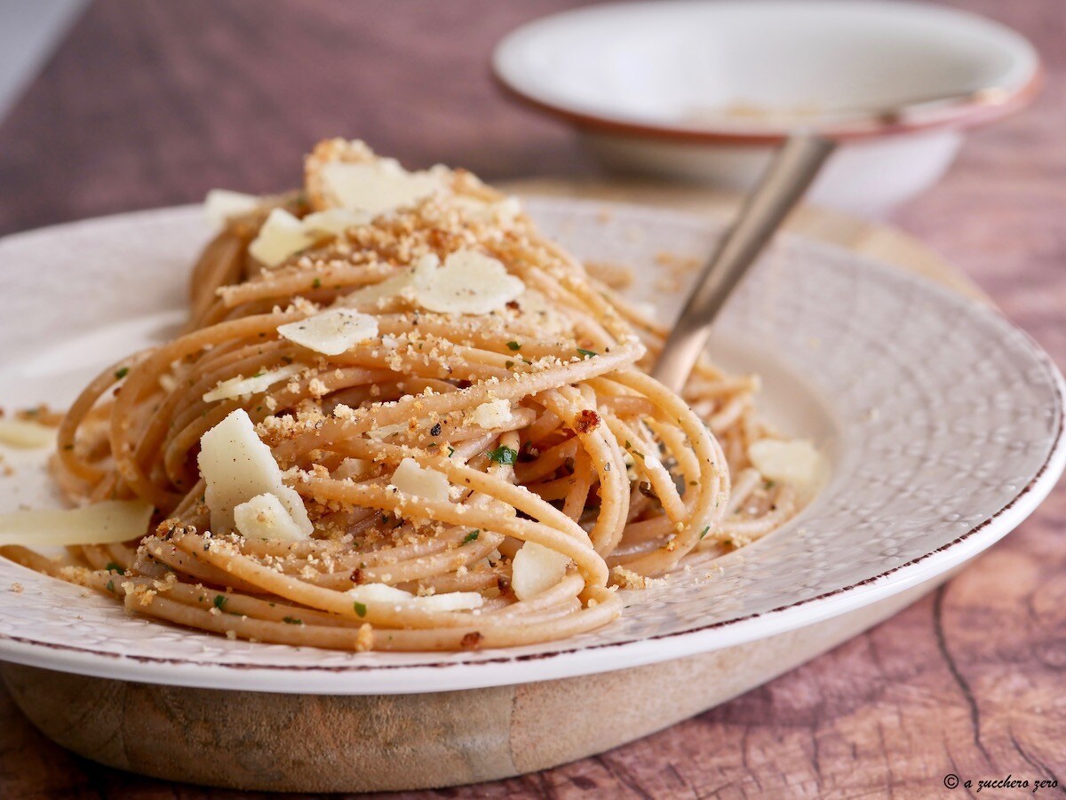 Whole Wheat Pasta with Lemon Breadcrumbs and Shaved Grana