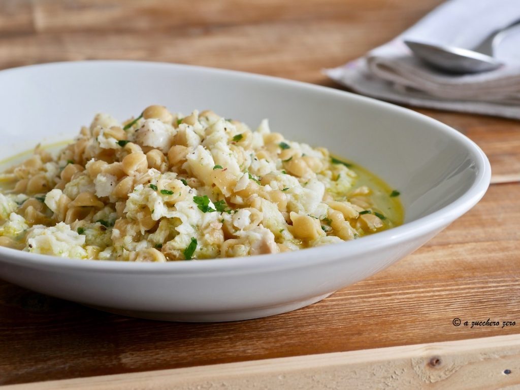 Whole grain pasta in cod broth