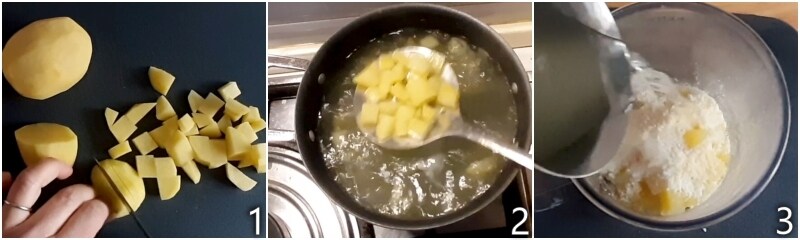a. boiling the potato cubes for the fake carbonara