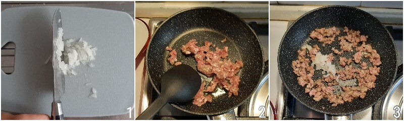 a. browning the sausage to prepare penne alla norcina