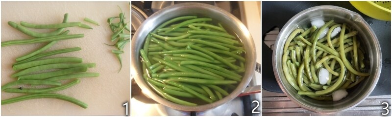 a. cleaning and boiling the green beans