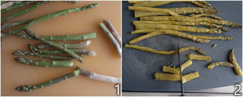 a. cook the asparagus and cut them into pieces