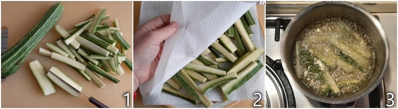 a. cut and fry the zucchini into sticks
