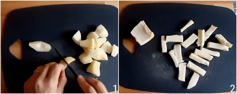 a. cut pears and taleggio to fill the savory croissants