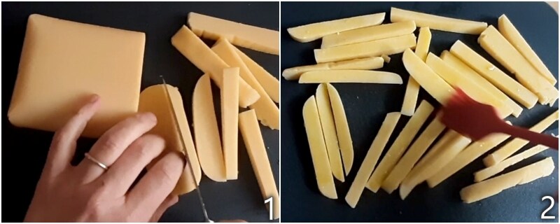 a. cut pre-cooked polenta into sticks