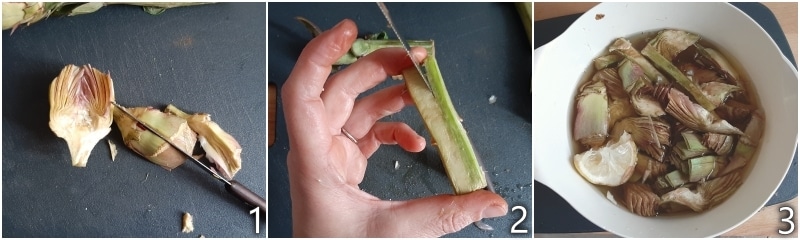 a. cut the artichokes into wedges
