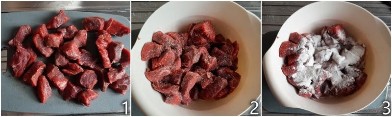 a. cut the beef into small cubes