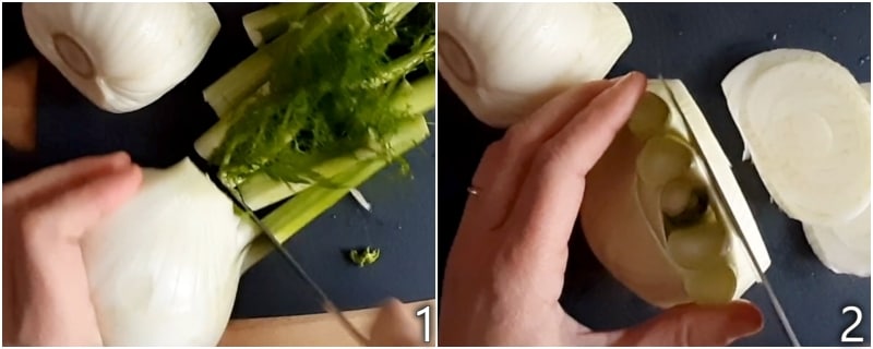 a. cut the fennel into thin slices
