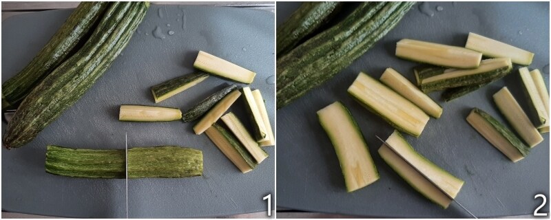 a. cutting zucchini into sticks