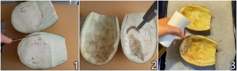 a. hollow the eggplants from the pulp