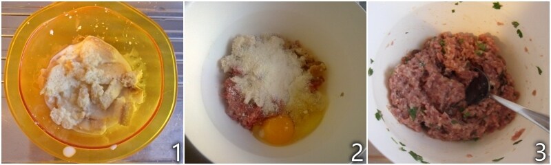 a. prepare the meatball mixture with soaked bread