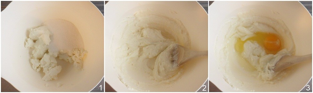 a. whip ricotta and sugar for the fritter dough