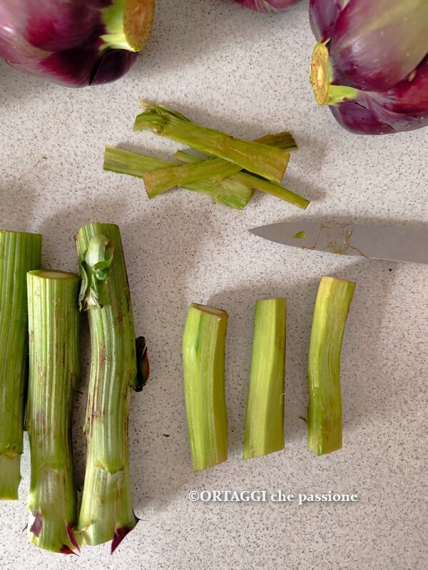 clean artichoke stems
