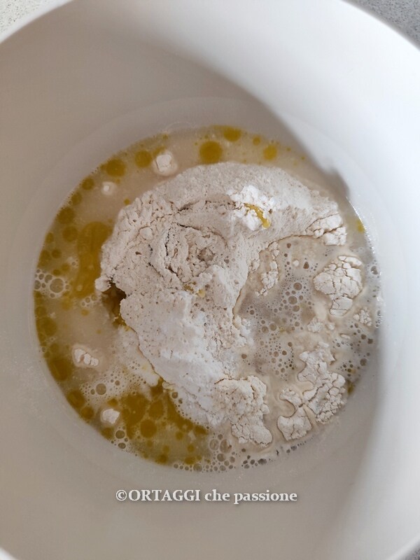 pour all focaccia ingredients into a bowl