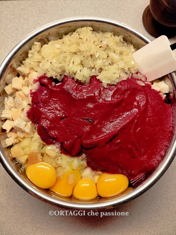 add eggs to the beetroot dumpling mixture