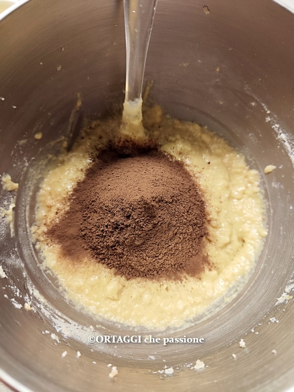 Add sifted cocoa to the stale bread cake