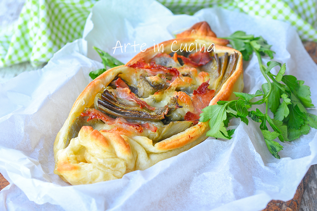 Puff Pastry Candy with Artichokes and Speck