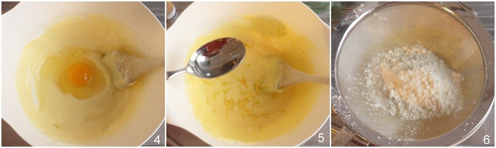 b. add eggs and flour to the zeppole dough