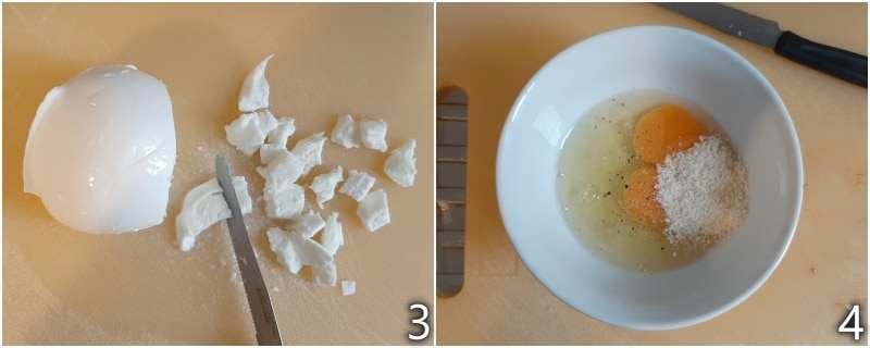 b. dice the mozzarella for the omelette and let it drain