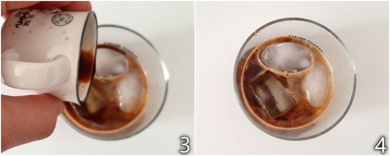 b. mix coffee and almond milk with ice