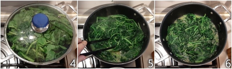 b. sauté fresh spinach in a pan with some garlic