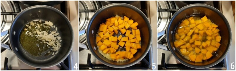b. sauté pumpkin with onion for risotto