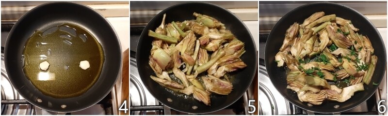 b. sauté the artichokes with garlic
