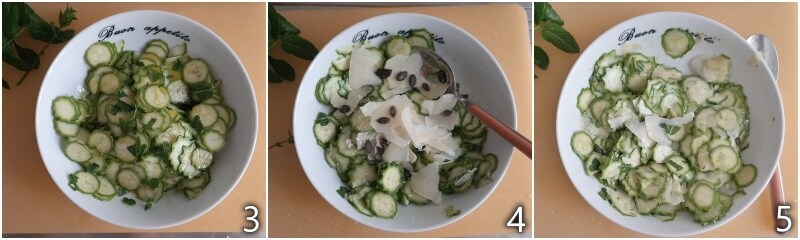 b. season raw zucchini with lemon grana and mint