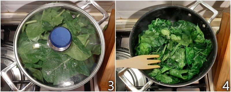 b. wilt fresh spinach in the pan