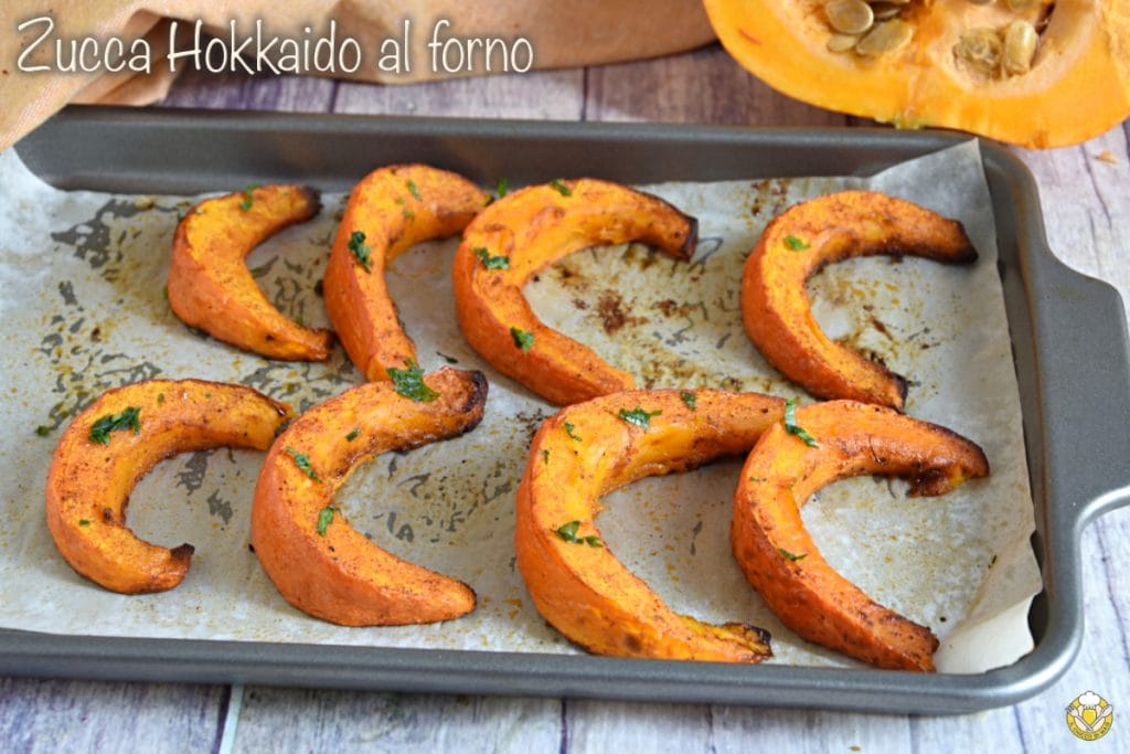 baked Hokkaido squash with skin flavored with paprika, light side dish by chicco di mais