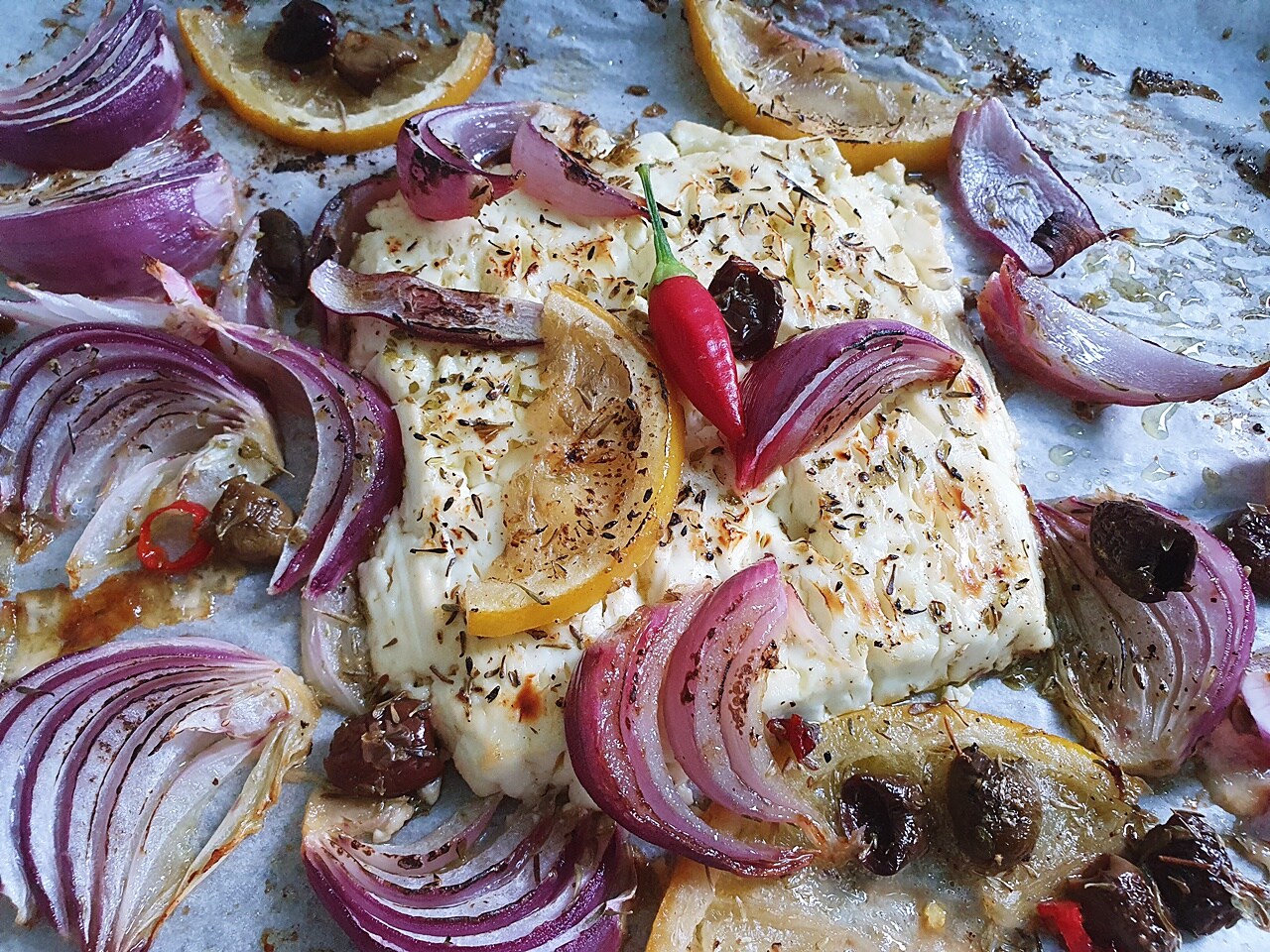 BAKED FETA WITH LEMONS AND ONIONS