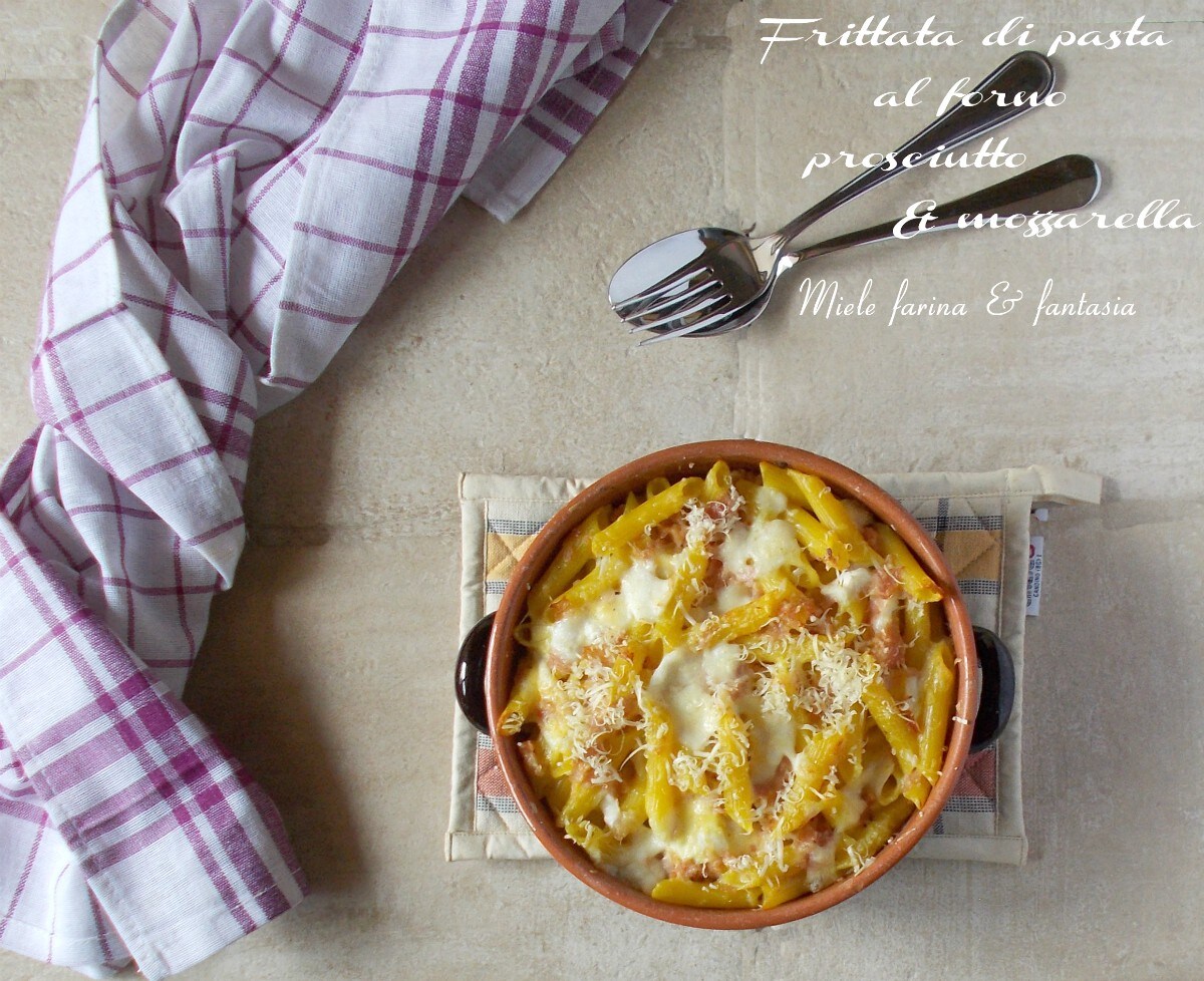 Baked Pasta Frittata with Mozzarella and Ham