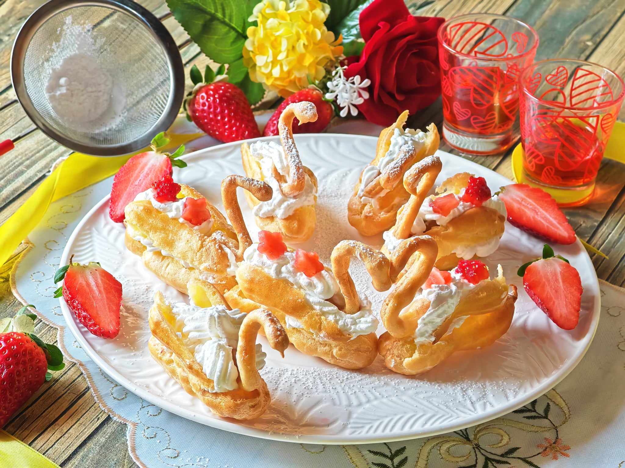 Choux Pastry Swans with Cream