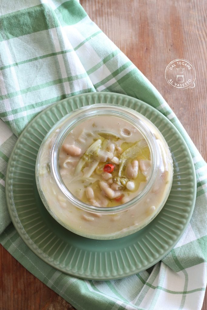 cannellini bean and escarole soup in jar cooking