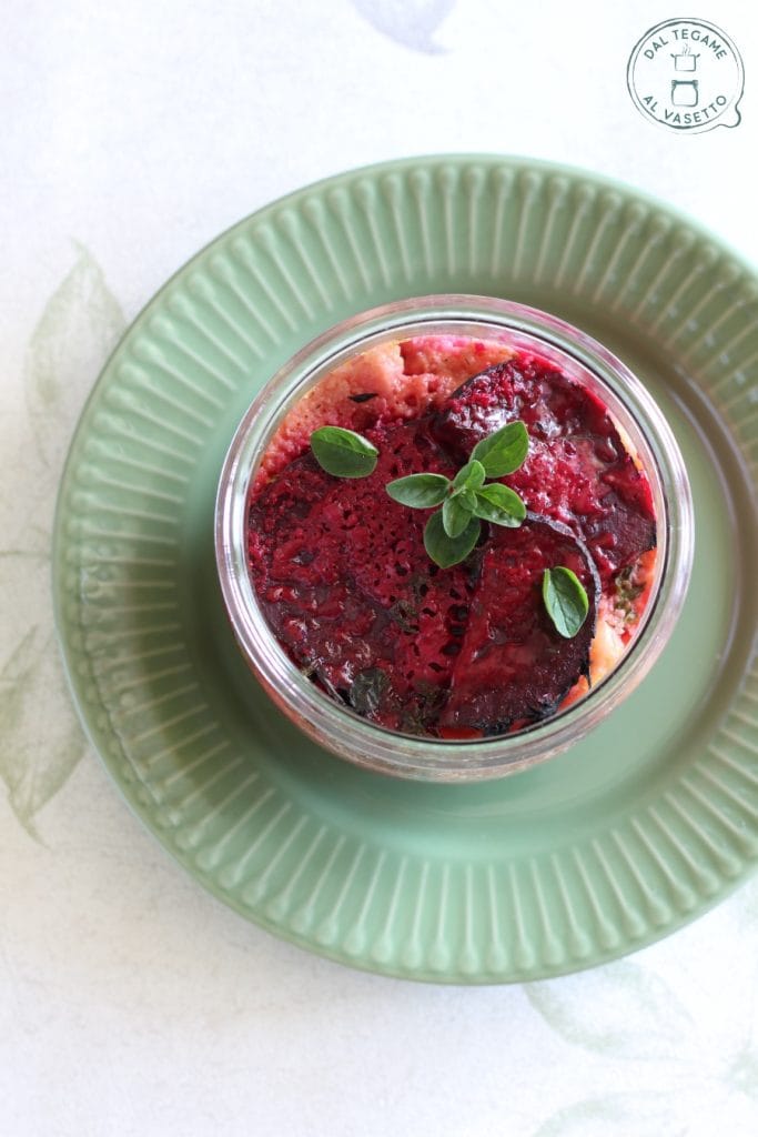 slices of beetroot and potatoes cooked in a jar in the microwave