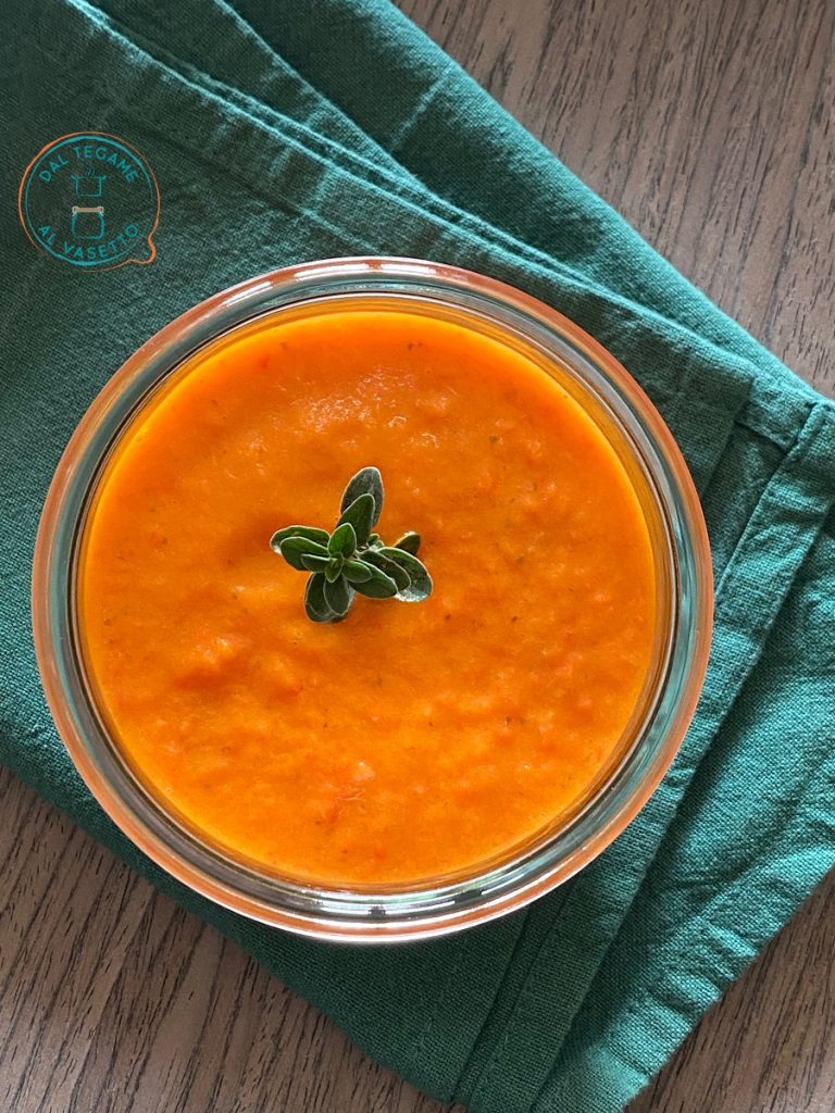 bell pepper and potato cream with paprika in jar cooking
