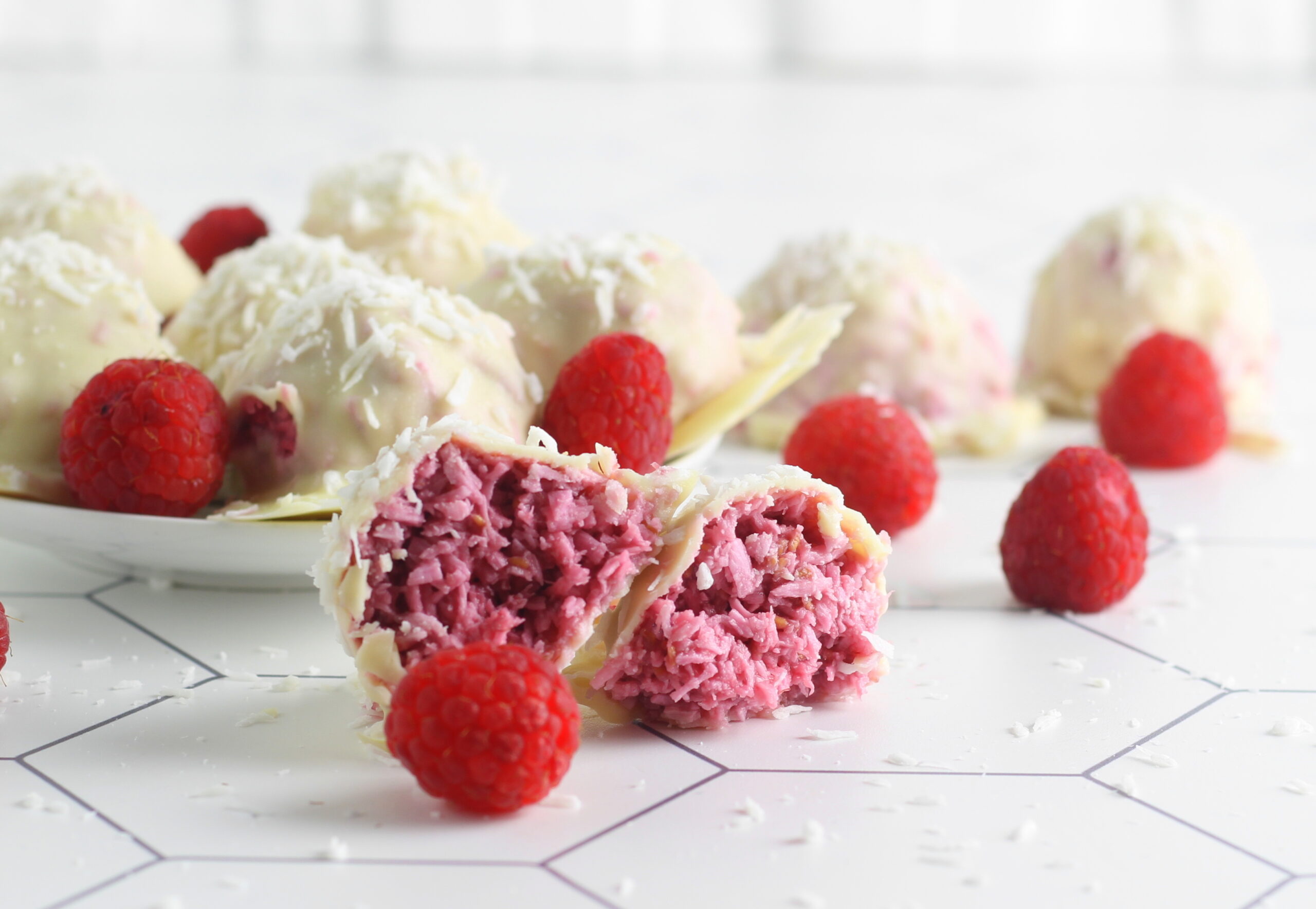Raspberry, Coconut, and Chocolate Bon Bons