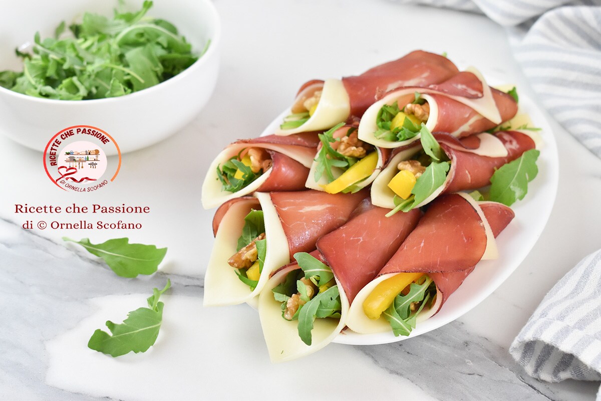 Bresaola and Cheese Rolls with Arugula