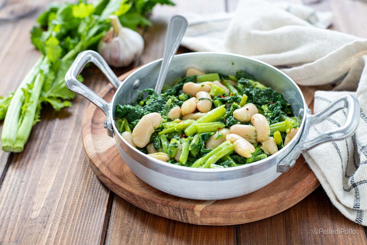 Broccoli Rabe and Beans in a Skillet