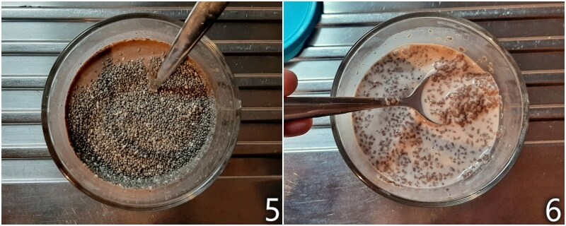 c. add chia seeds to milk and cocoa