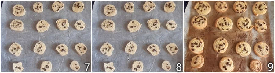 c. baking the sweet swirls in the oven