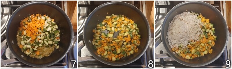 c. cook carrots and zucchini with scallion and curry